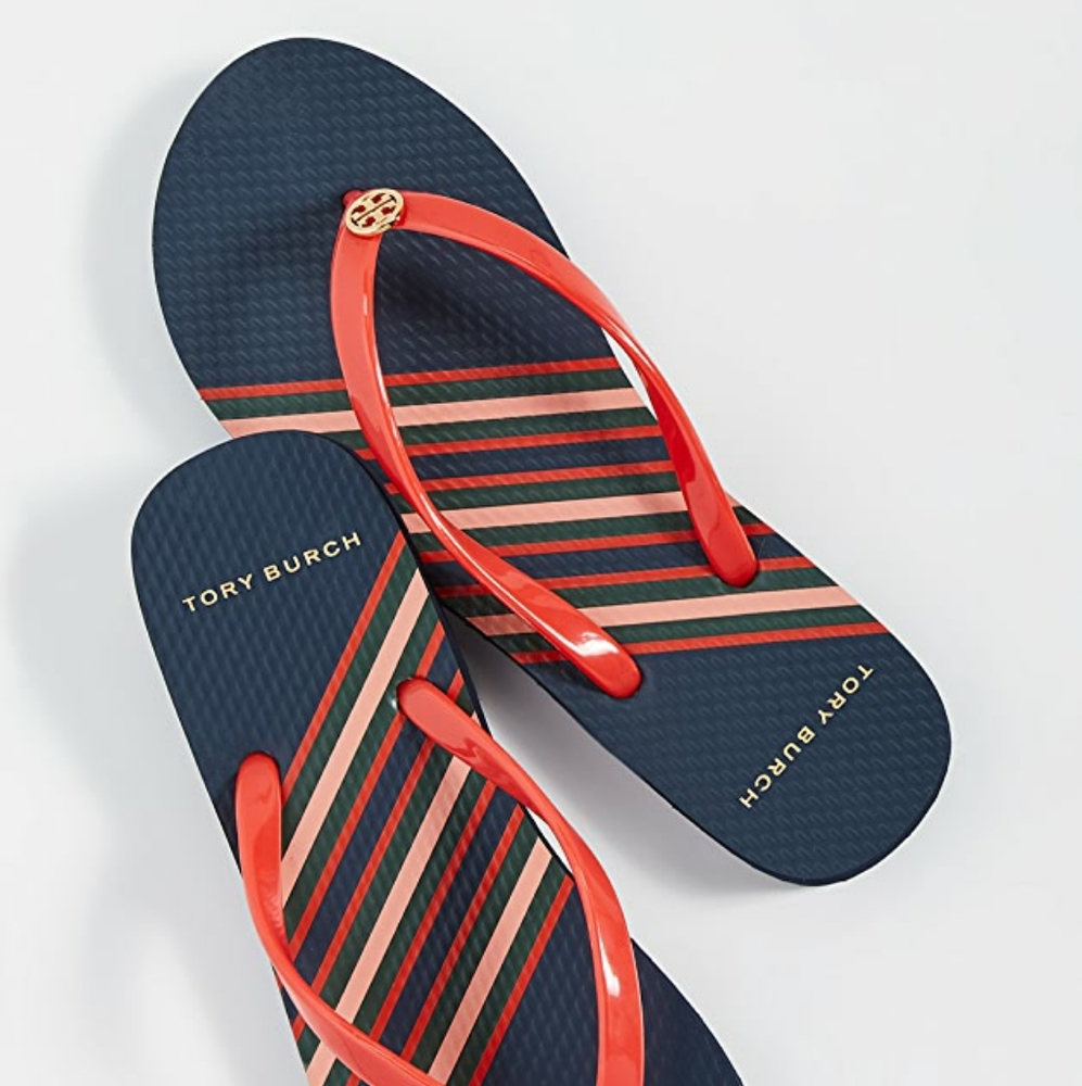 NWT Tory Burch Thin Flip Flop Red/Navy Stripe